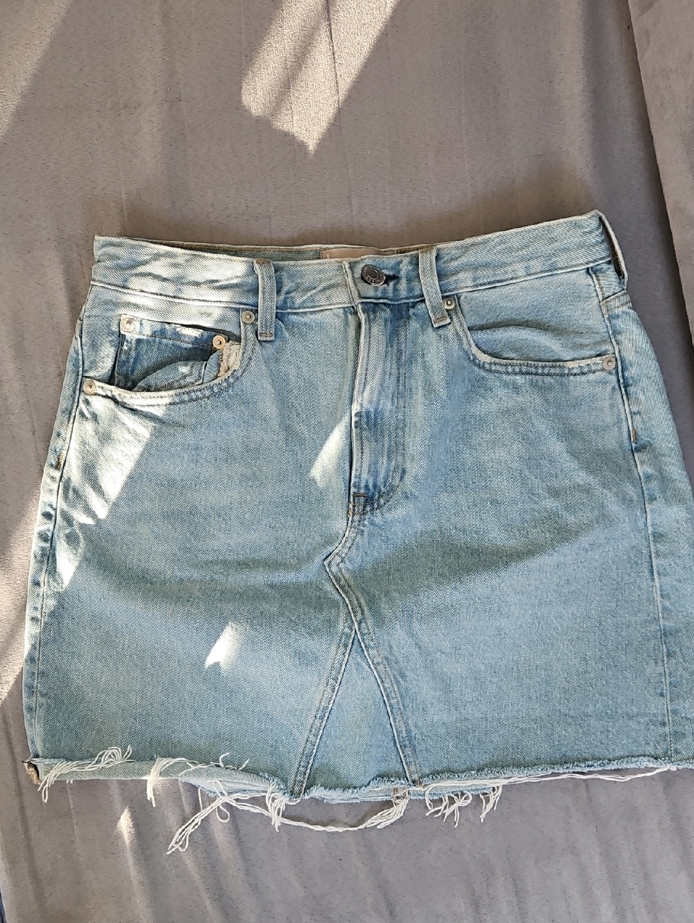 Everlane Light Blue Denim Mini Skirt with Raw Hem
